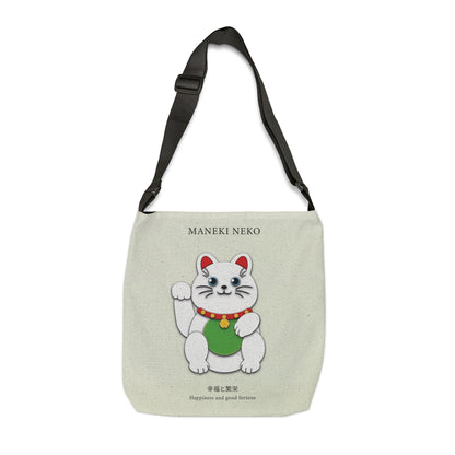 White Maneki Neko Adjustable Tote Bag