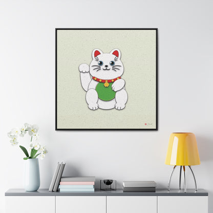 36x36" Framed Canvas Print: "White Maneki-Neko"