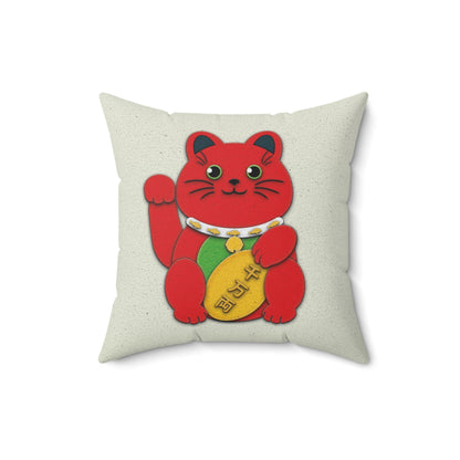 Red Maneki-Neko Spun Polyester Square Pillow