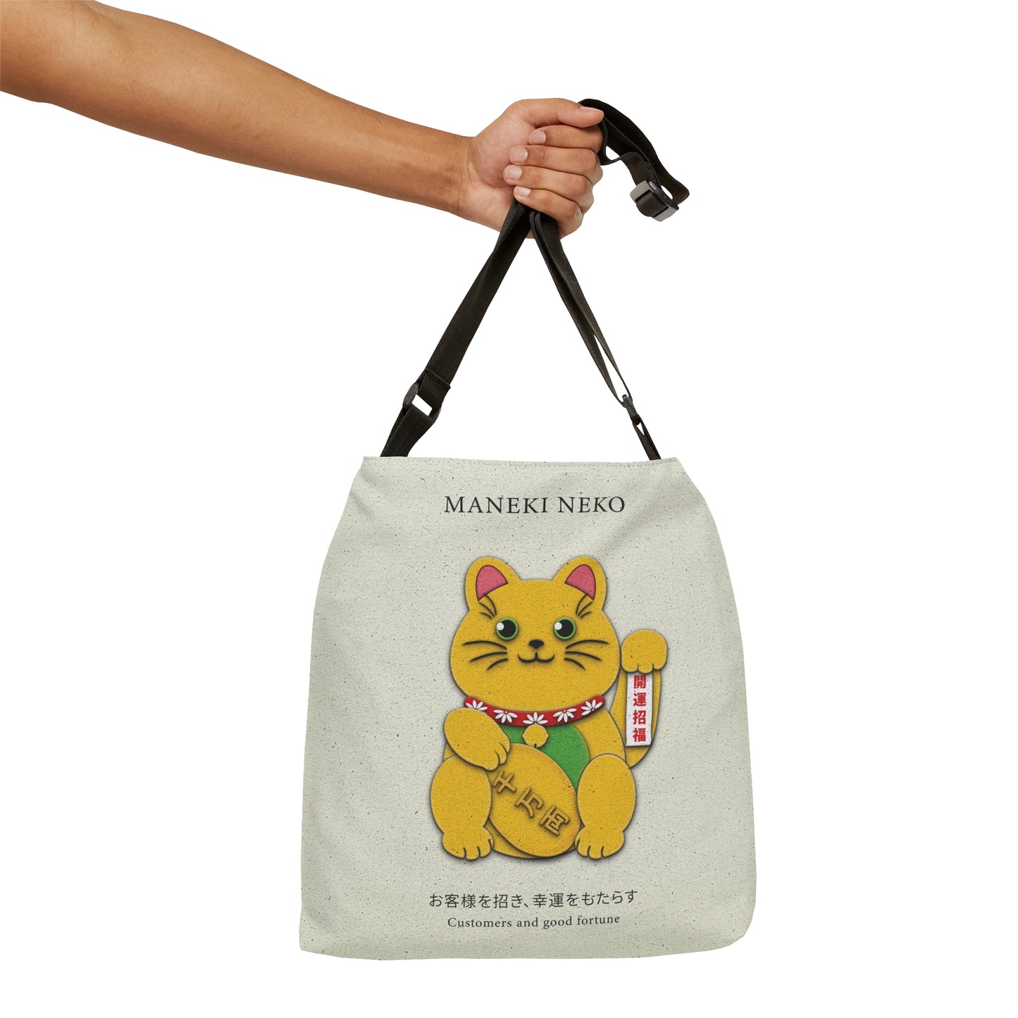 Gold Left Paw Maneki Neko Adjustable Tote Bag