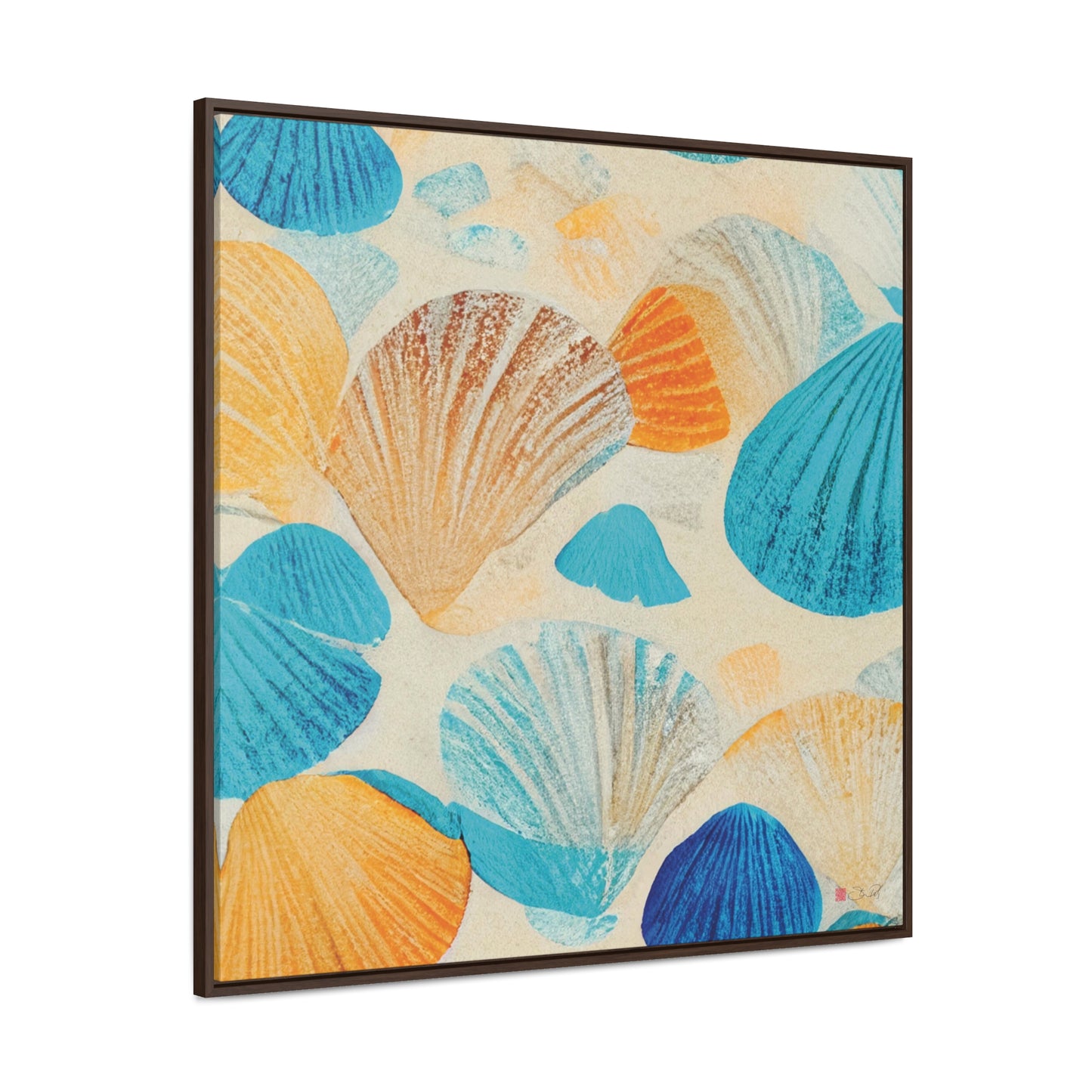 36x36" Framed Canvas Print: "Collecting Shells"