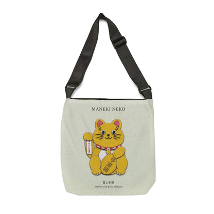 Gold Right Paw Maneki Neko Adjustable Tote Bag