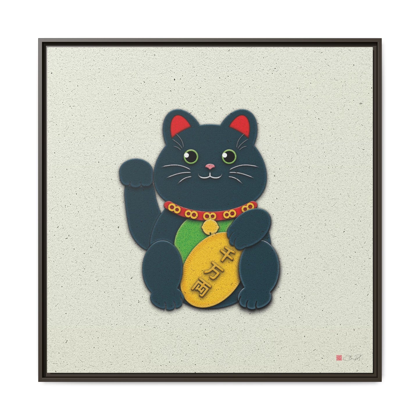 Black Maneki-Neko - 36x36" Framed Canvas