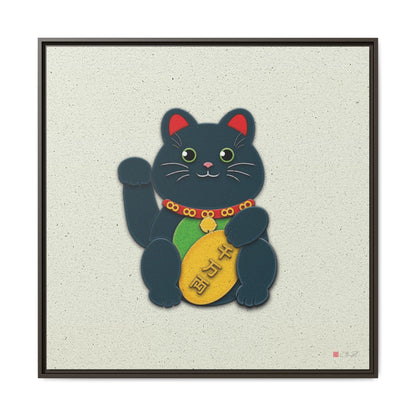 Black Maneki-Neko - 36x36" Framed Canvas