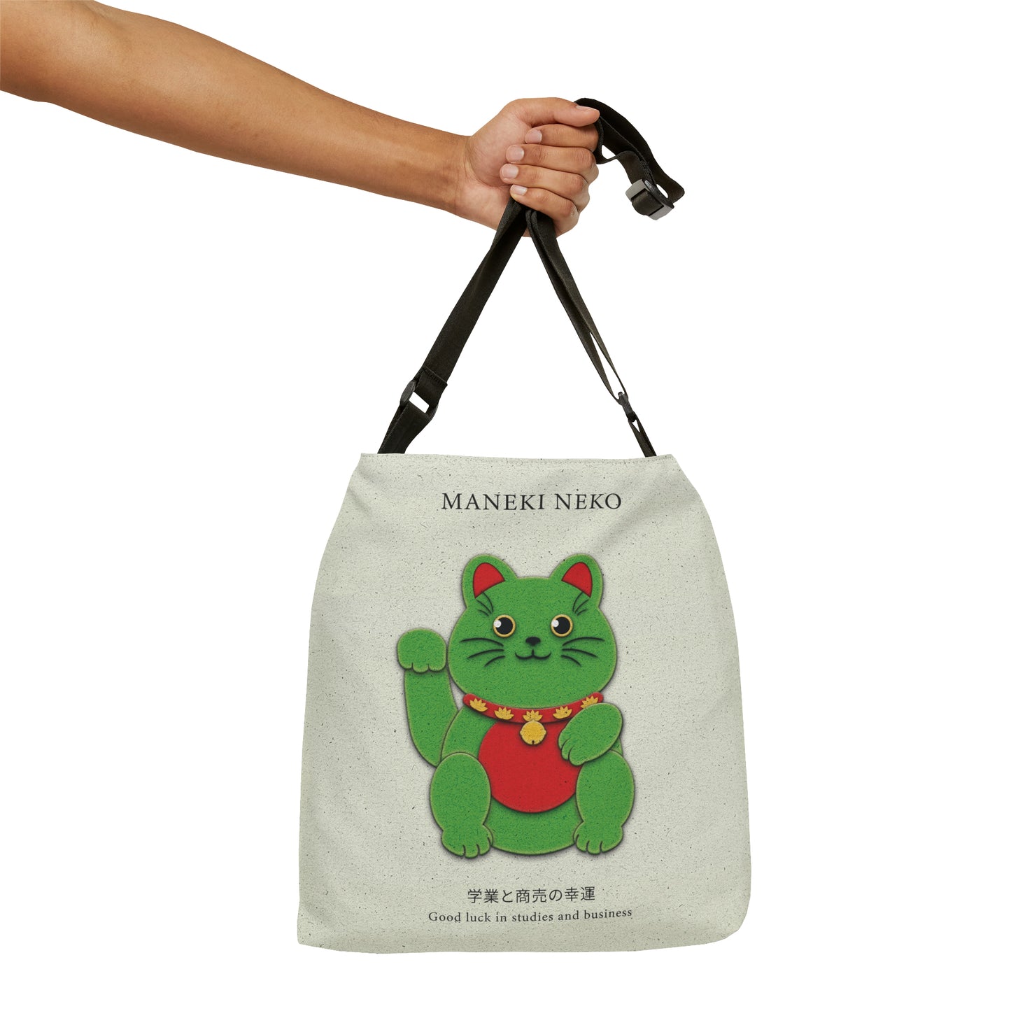 Green Maneki Neko Adjustable Tote Bag