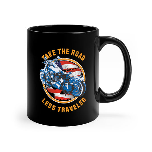 Take the road less traveled USA Black Version 11oz Black Mug - vrmediadecor.vrmedia.com.au