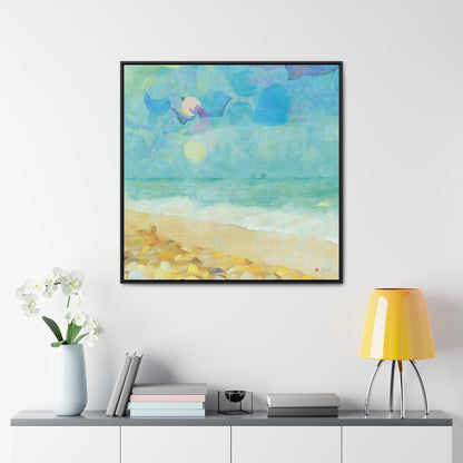 36x36" Framed Canvas Print: "Beachcombing"