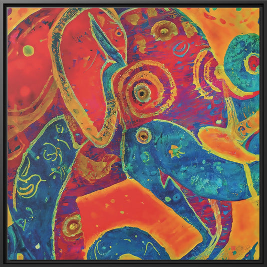 32x32" Framed Canvas: "Elephant Regalia"