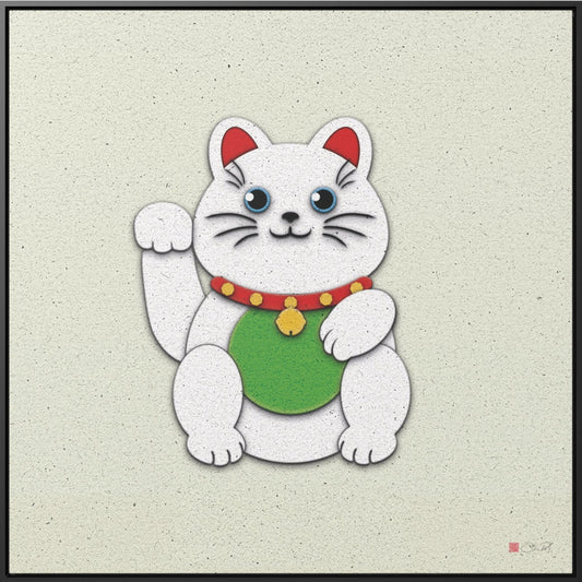 36x36" Framed Canvas Print: "White Maneki-Neko"