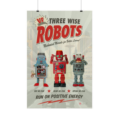3 Wise Robots - Vintage Robot Art Rolled Poster