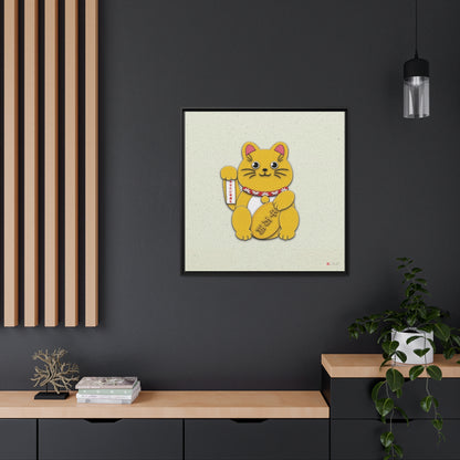 32x32" Framed Canvas: "Gold Right Paw Maneki-Neko"