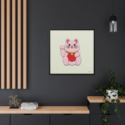 32x32" Framed Canvas: "Pink Maneki-Neko"