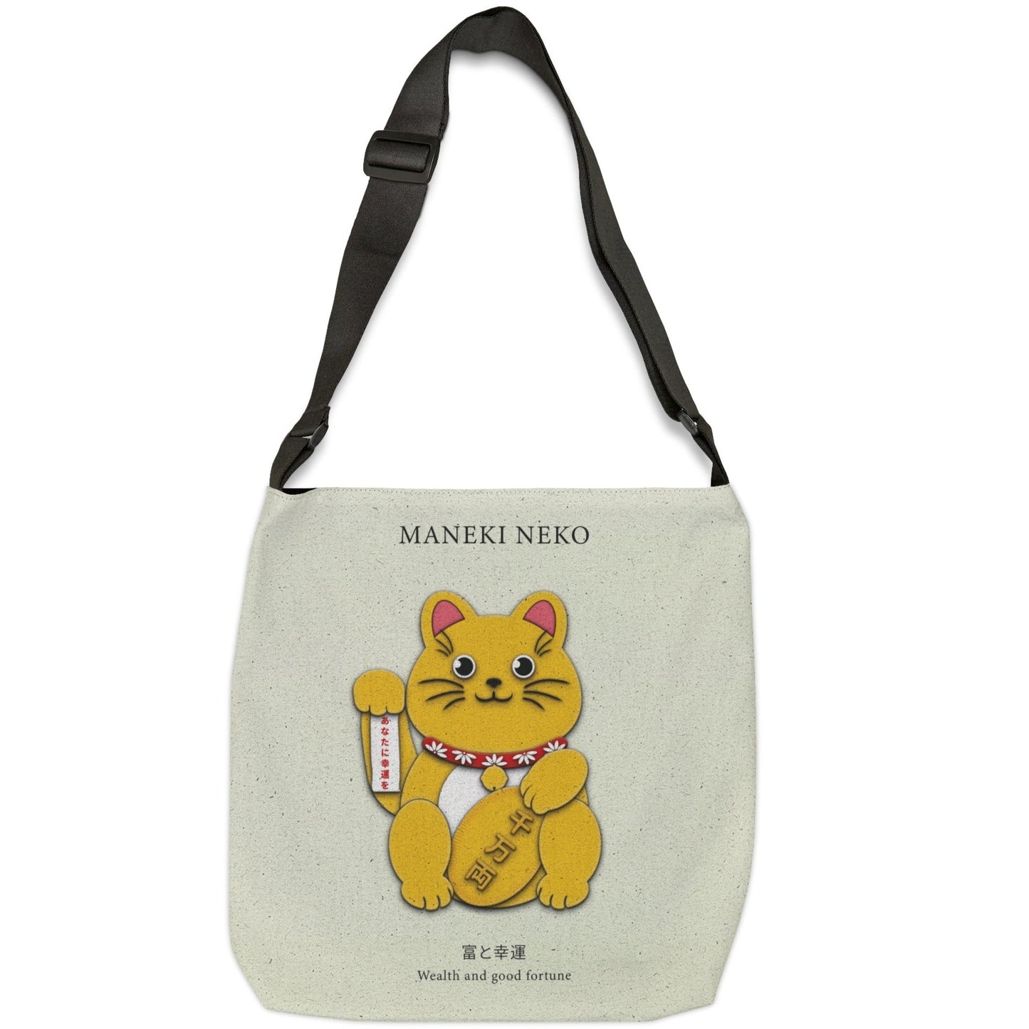 Gold Right Paw Maneki Neko Adjustable Tote Bag