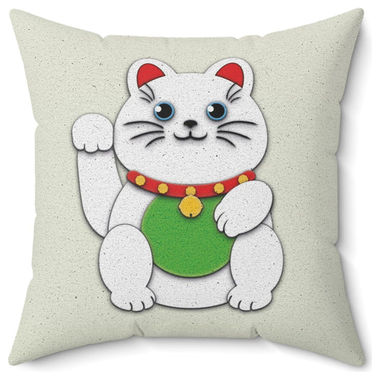 White Maneki-Neko - Throw Pillow