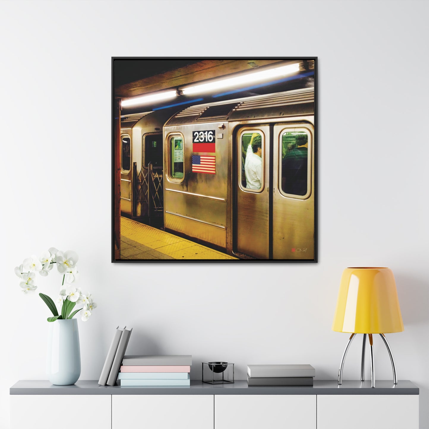 36x36" Framed Canvas Print: "Retro Subway Train 2316 Colour"