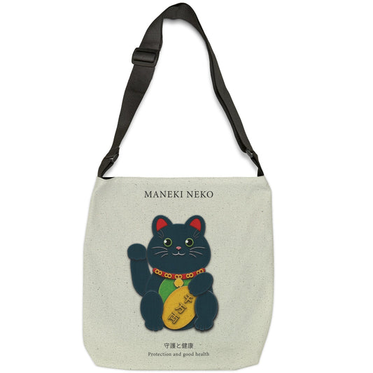 Black Maneki Neko Adjustable Tote Bag