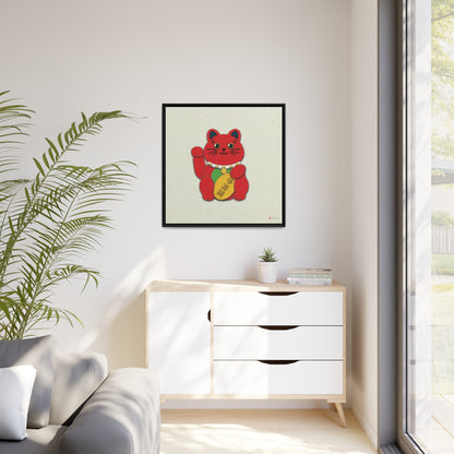 32x32" Framed Canvas: "Red Maneki-Neko"