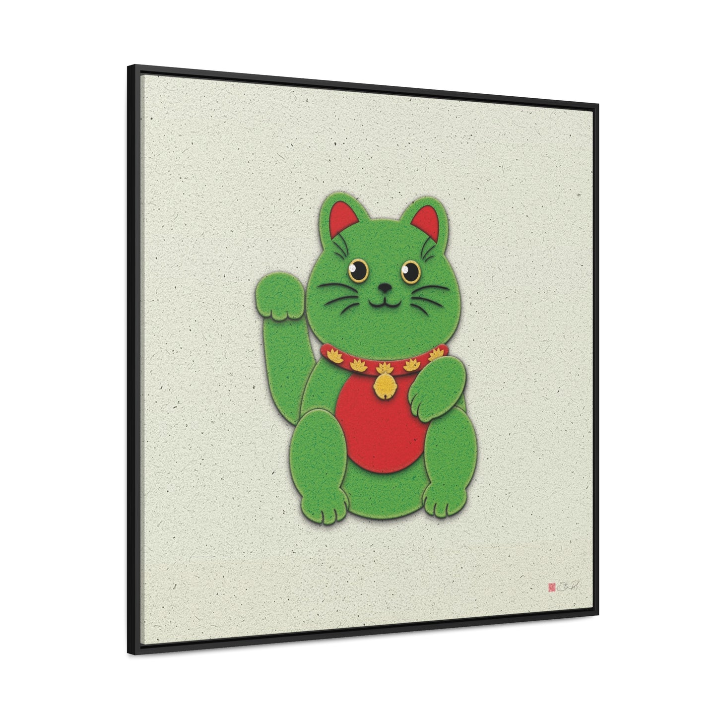 36x36" Framed Canvas Print: "Green Maneki-Neko"