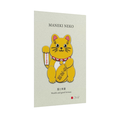 Gold Right Paw Maneki-Neko Kirigami Style Art Rolled Posters