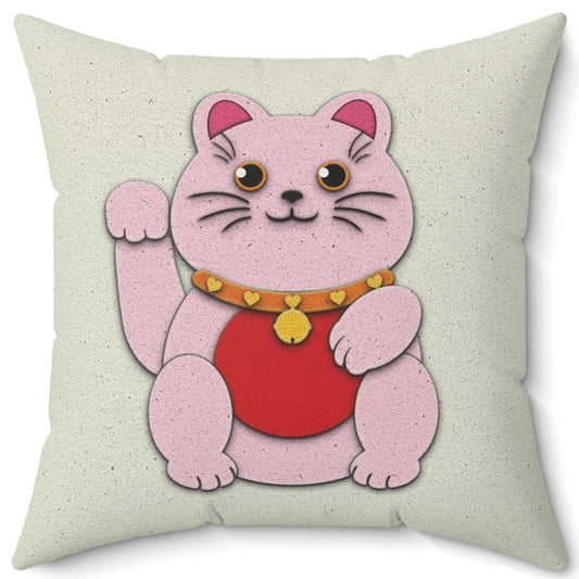 Pink Maneki-Neko - Throw Pillow