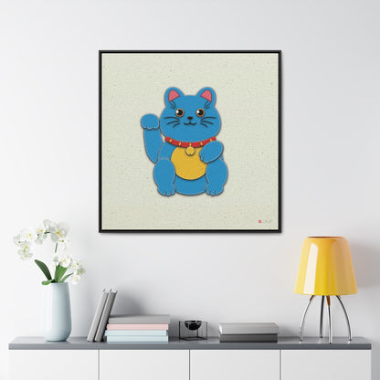 36x36" Framed Canvas Print: "Blue Maneki-Neko"