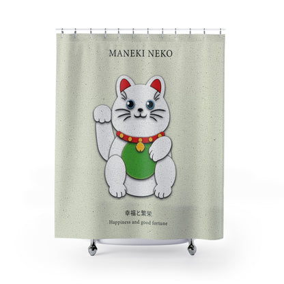 White Maneki-Neko Providing Purity and Happiness - Shower Curtain