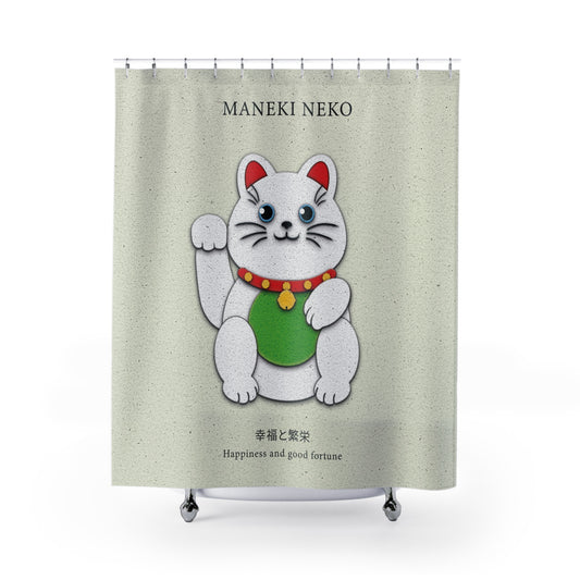 White Maneki-Neko Providing Purity and Happiness - Shower Curtain