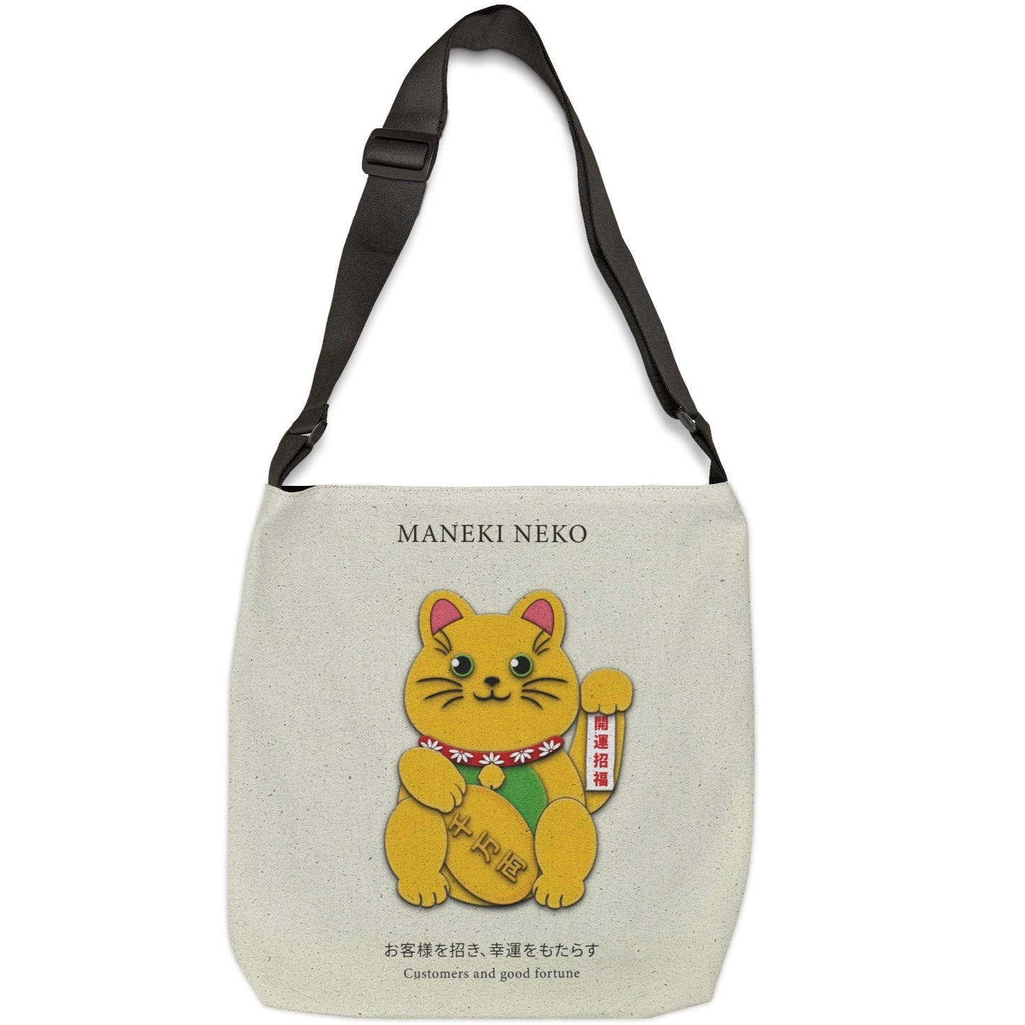 Gold Left Paw Maneki Neko Adjustable Tote Bag