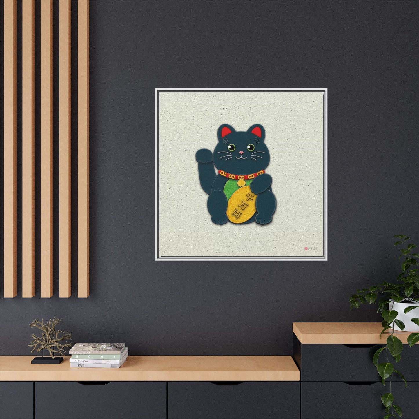 Black Maneki-Neko - 36x36" Framed Canvas