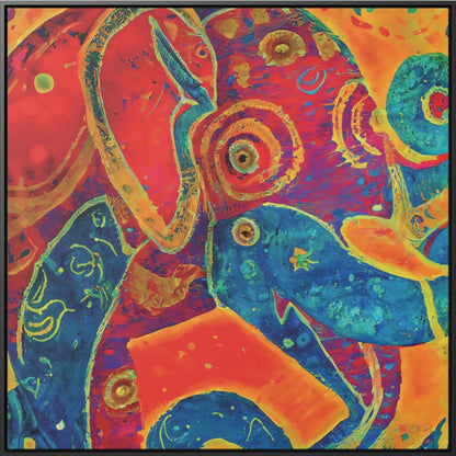 36x36" Framed Canvas Print: "Elephant Regalia"