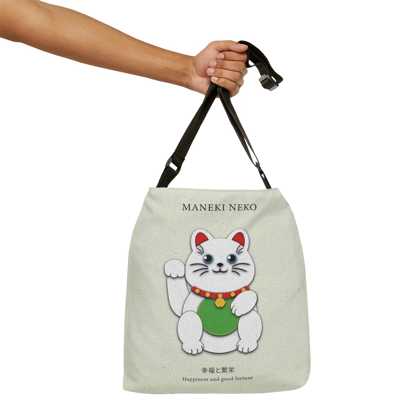 White Maneki Neko Adjustable Tote Bag