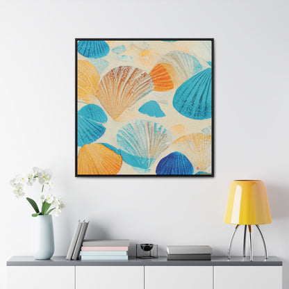 36x36" Framed Canvas Print: "Collecting Shells"