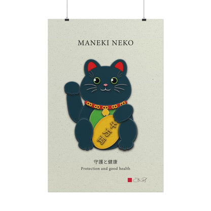 Black Maneki-Neko Kirigami Style Art Rolled Posters