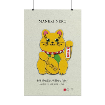 Gold Left Paw Maneki-Neko Kirigami Style Art Rolled Posters