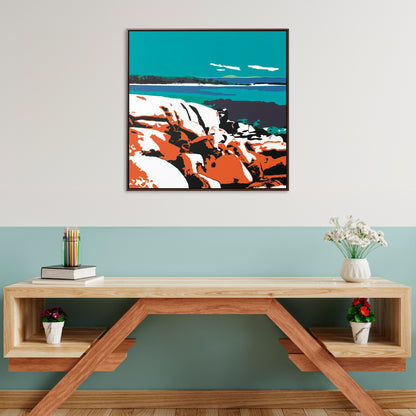 36x36" Framed Canvas Print: "Bay of Fires"