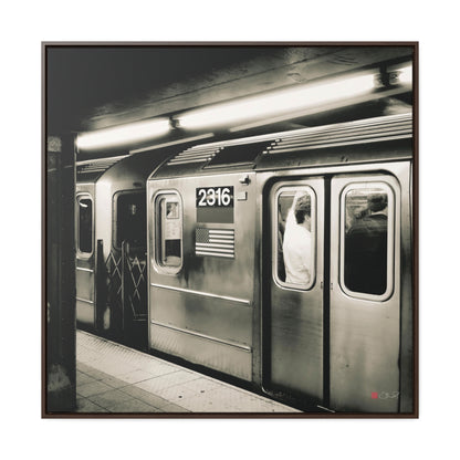 36x36" Framed Canvas Print: "Retro Subway Train 2316 BW"