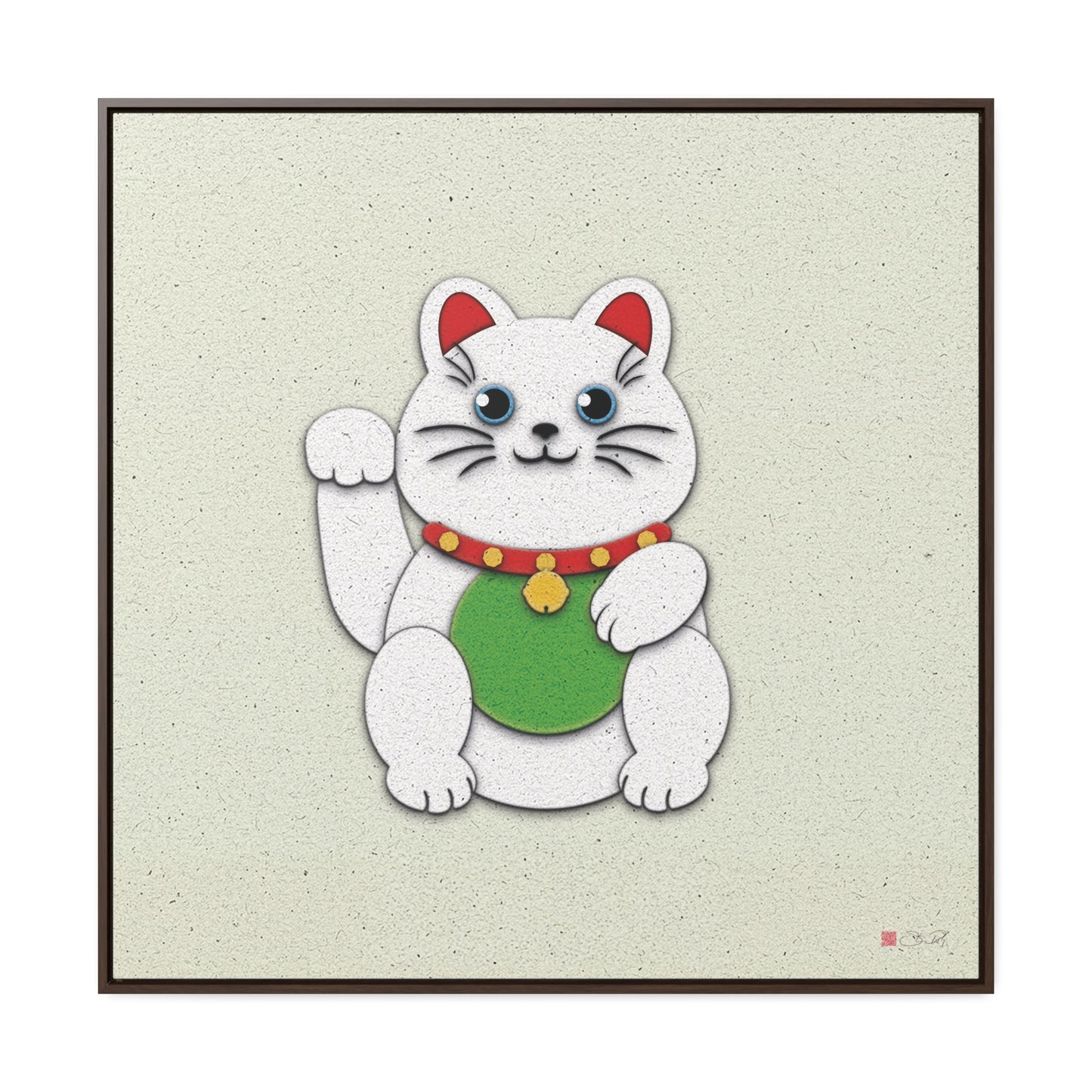 36x36" Framed Canvas Print: "White Maneki-Neko"