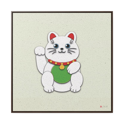 36x36" Framed Canvas Print: "White Maneki-Neko"