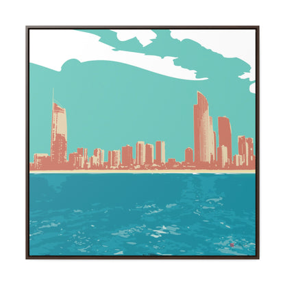 36x36" Framed Canvas Print: "Surfers Paradise Skyline"