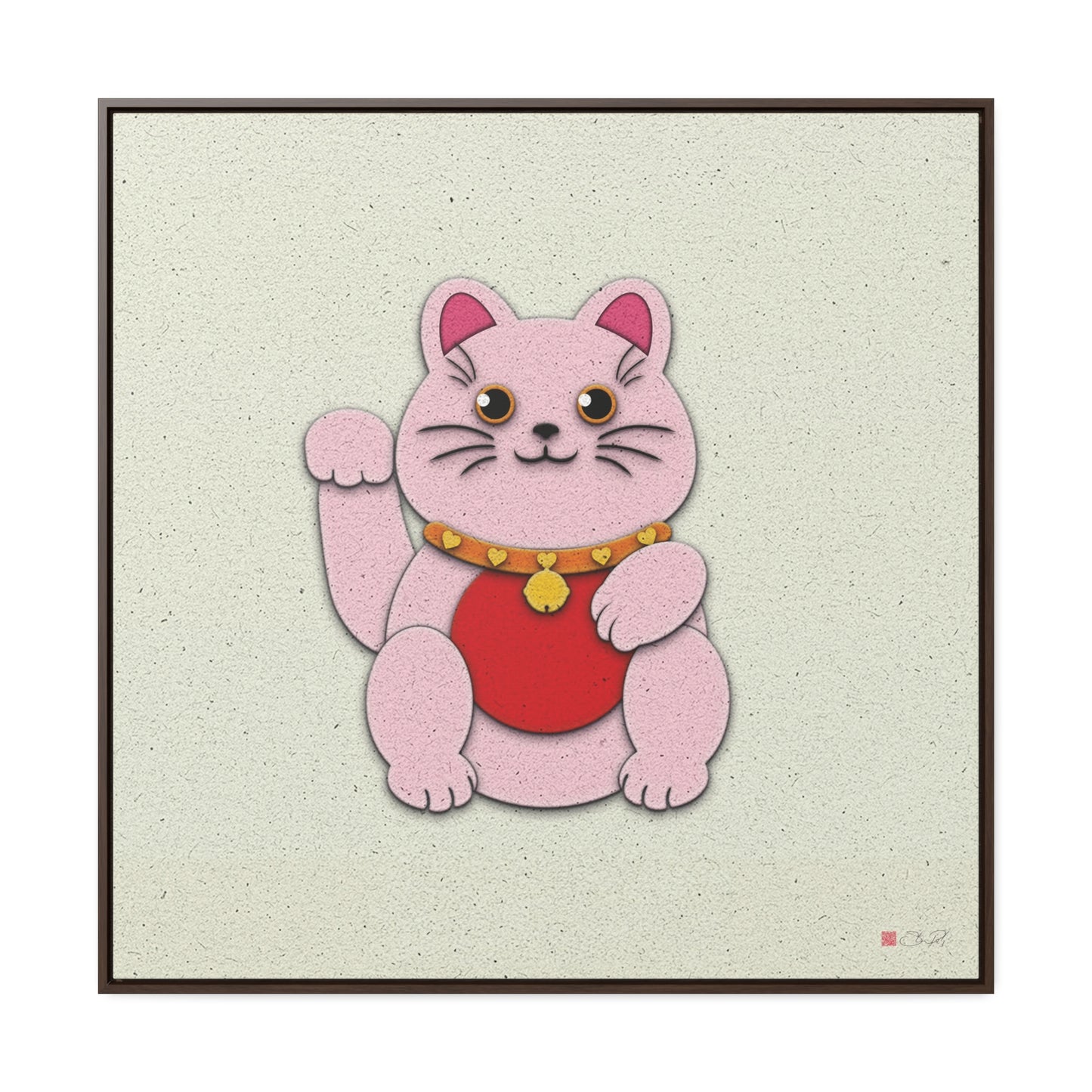 36x36" Framed Canvas Print: "Pink Maneki-Neko"