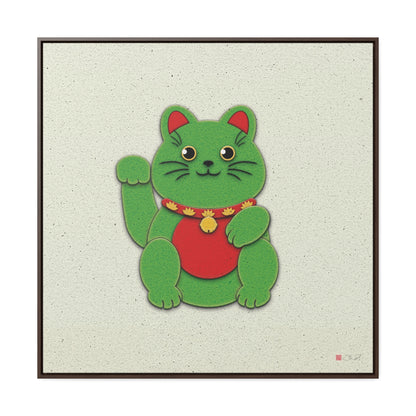 36x36" Framed Canvas Print: "Green Maneki-Neko"