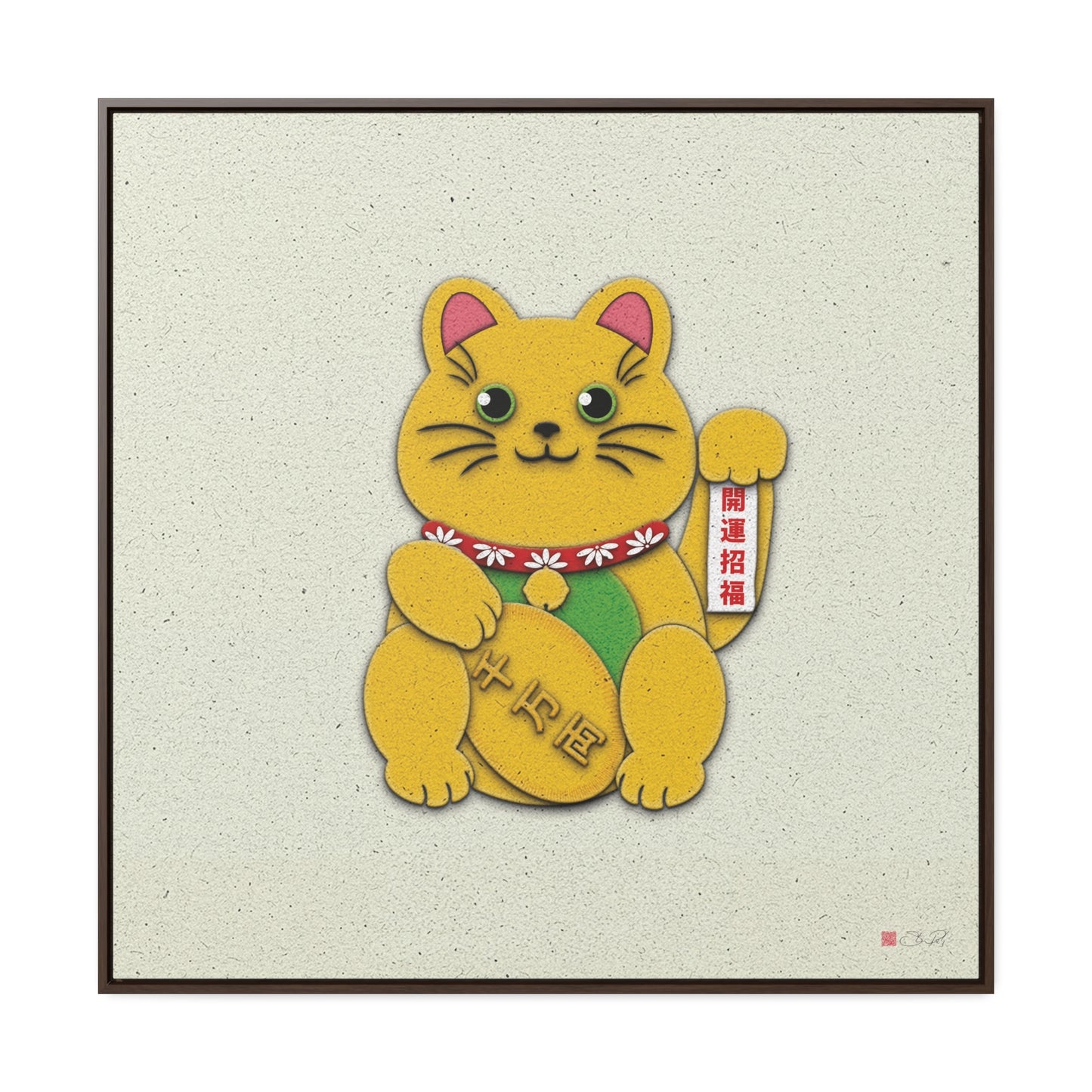 36x36" Framed Canvas Print: "Gold Left Paw Maneki-Neko"