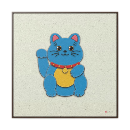 36x36" Framed Canvas Print: "Blue Maneki-Neko"