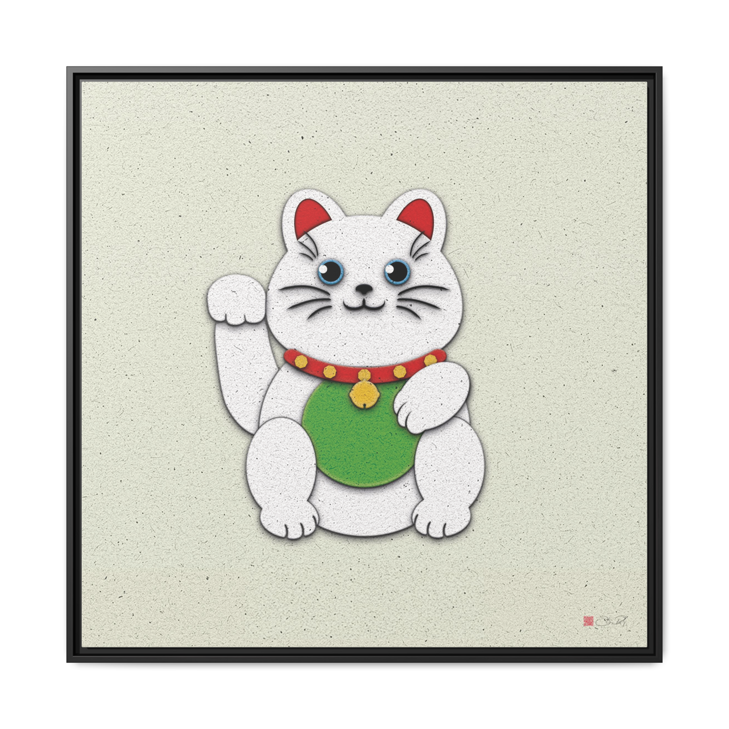 White Maneki-Neko - 36x36" Framed Canvas