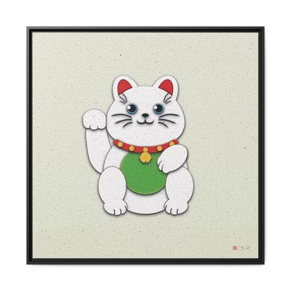 White Maneki-Neko - 36x36" Framed Canvas