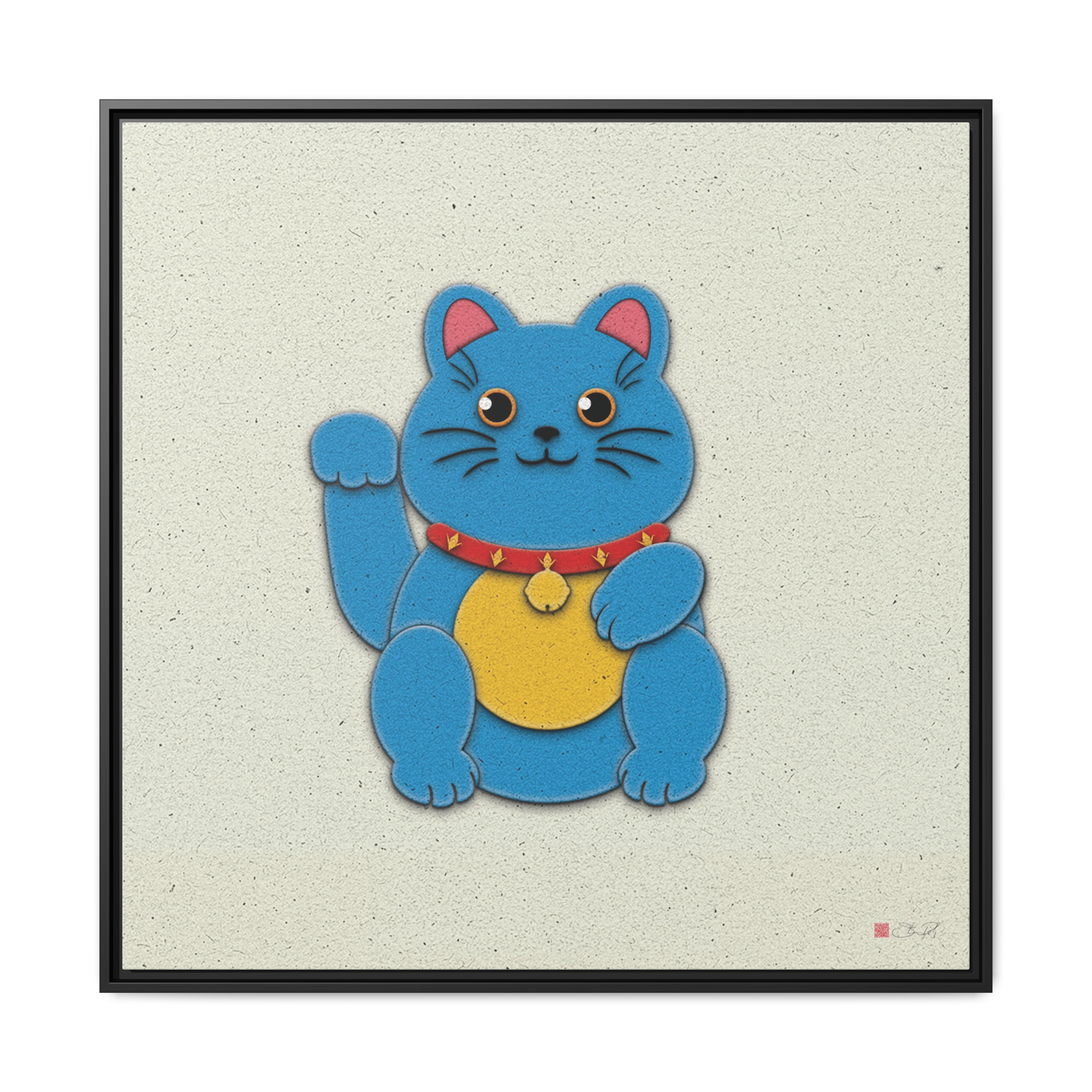 Blue Maneki-Neko - 36x36" Framed Canvas