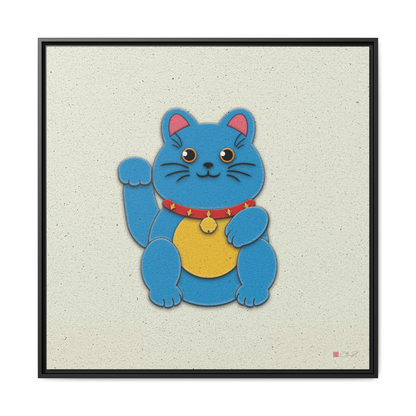 Blue Maneki-Neko - 36x36" Framed Canvas