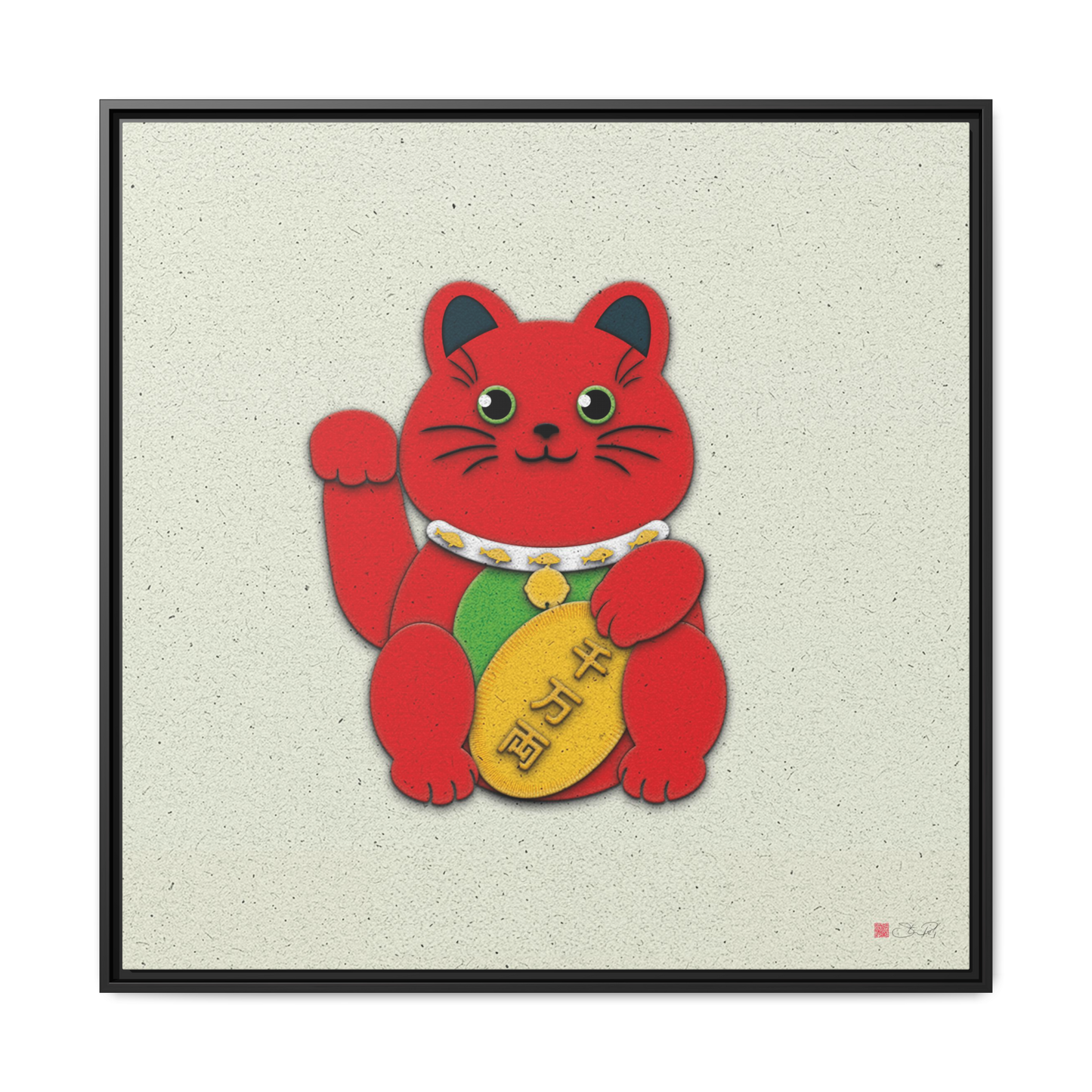 Red Maneki-Neko - 36x36" Framed Canvas