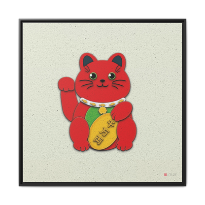 Red Maneki-Neko - 36x36" Framed Canvas