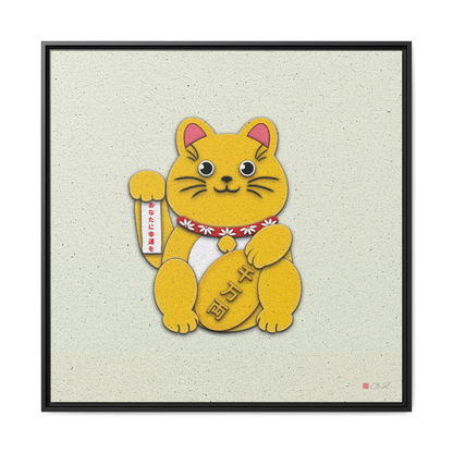 Gold Right Paw Maneki-Neko - 36x36" Framed Canvas